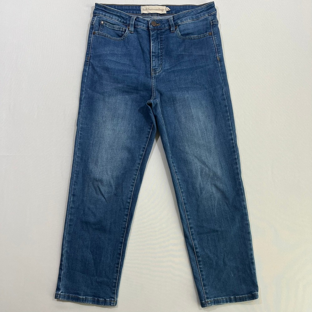 Soft Surroundings Womens 10 Jeans Medium Wash Stretch Blue Denim Crop Pants